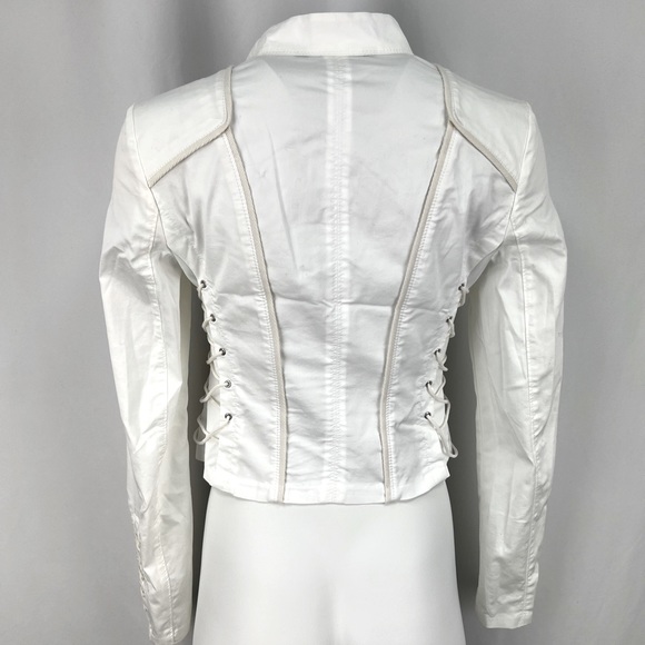 NWT WHBM White Cropped Zip Front Lace Up Jacket, Size 2 - Picture 7 of 11